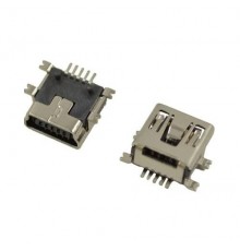Розетка Mini USB-B на плату угловая SMD, 5 контактов, тип В