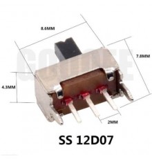 SS12d07 Переключатель на плату, 2 позиции 4мм рычаг (ON-ON)