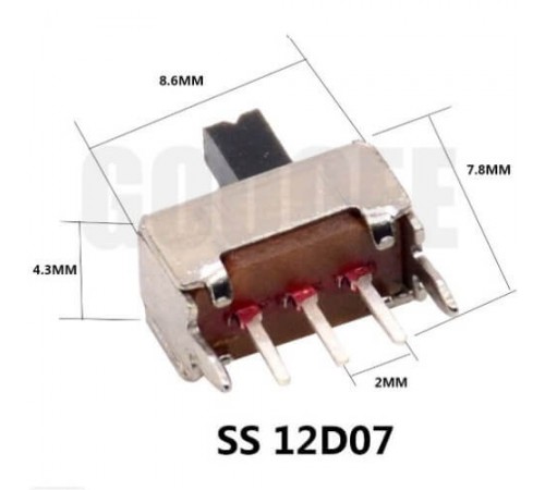 SS12d07 Переключатель на плату, 2 позиции 4мм рычаг (ON-ON)