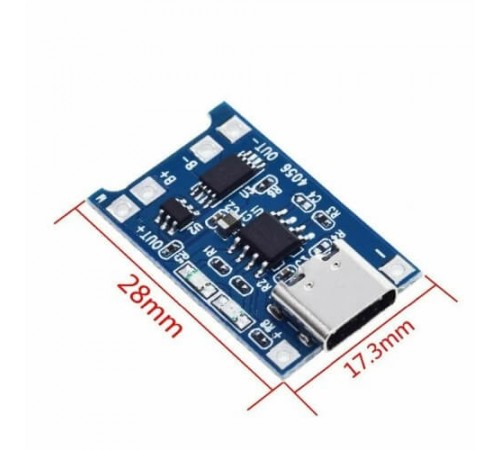 Модуль ЗУ для Li-ion АКБ (до 1А) USB-С TP4056 + защита