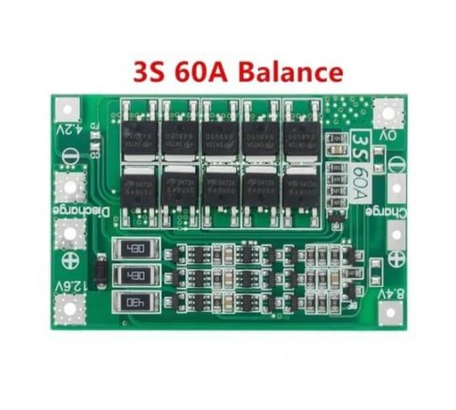 Плата BMS Li-ion 3S/12.6В/60А (защита + балансир) (hw-544)